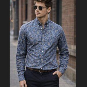 Pretty Green Mens L Slim Fit Paisley Floral Mod Button Up Shirt Retro Brit